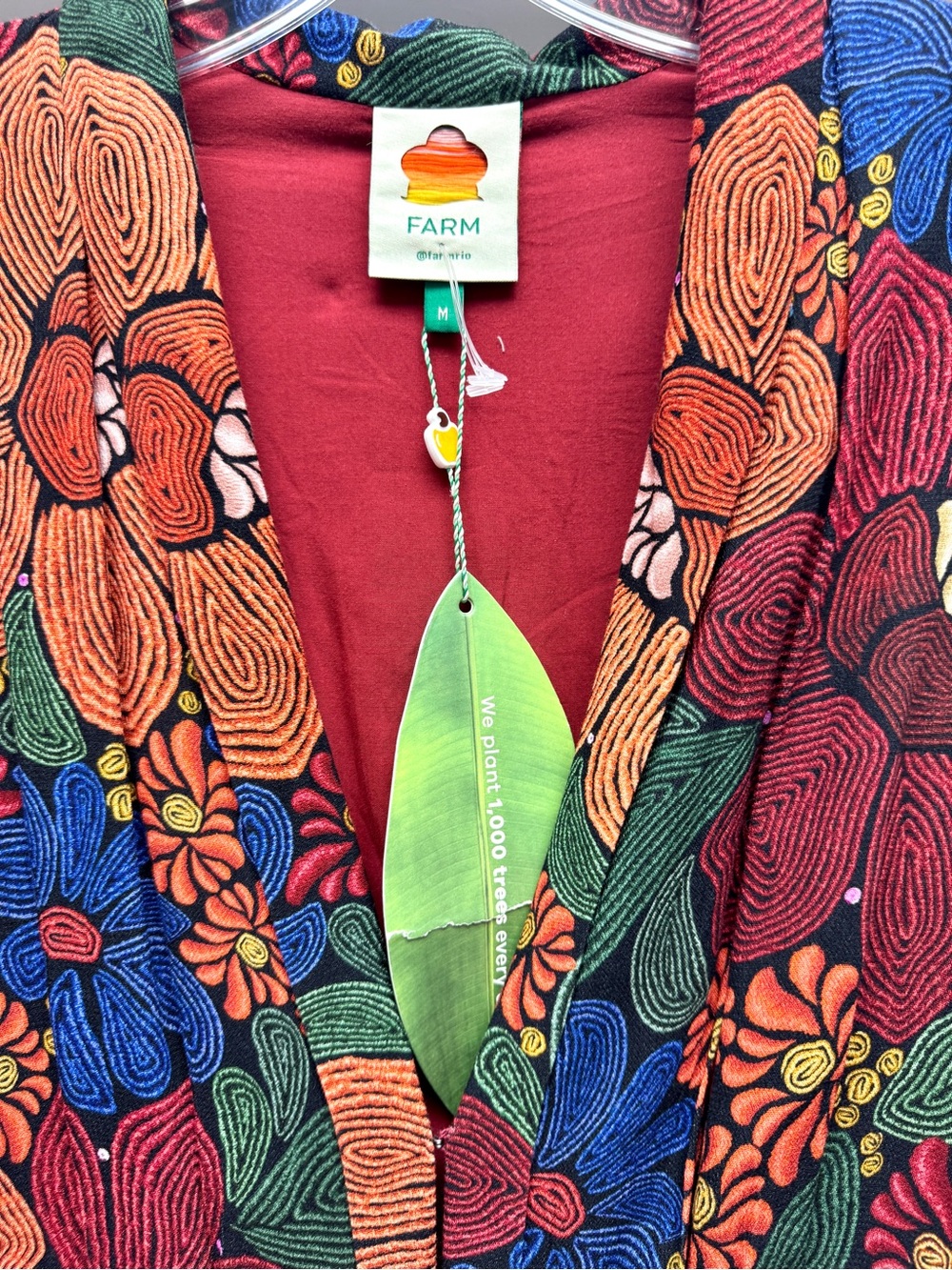 Farm Rio Stitched Flowers V Neck Midi Dress Floral Mutlicolor Medium - Picture 7 of 11